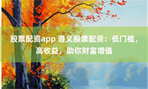 股票配资app 遵义股票配资：低门槛，高收益，助你财富增值
